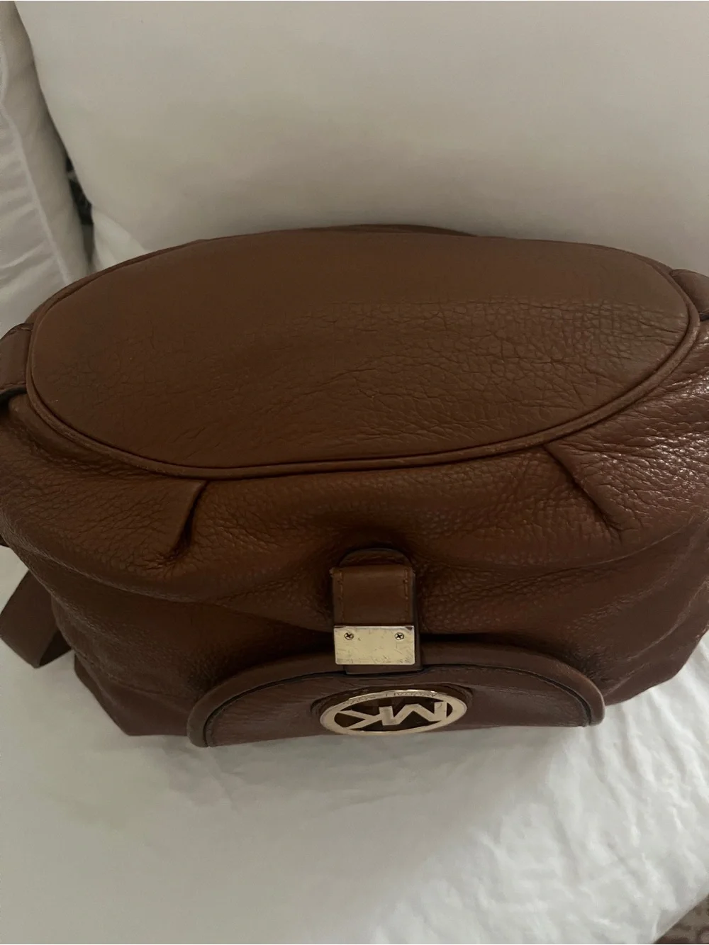 Michael Kors Brown Pebbled Leather Hobo with Gold MK Emblem